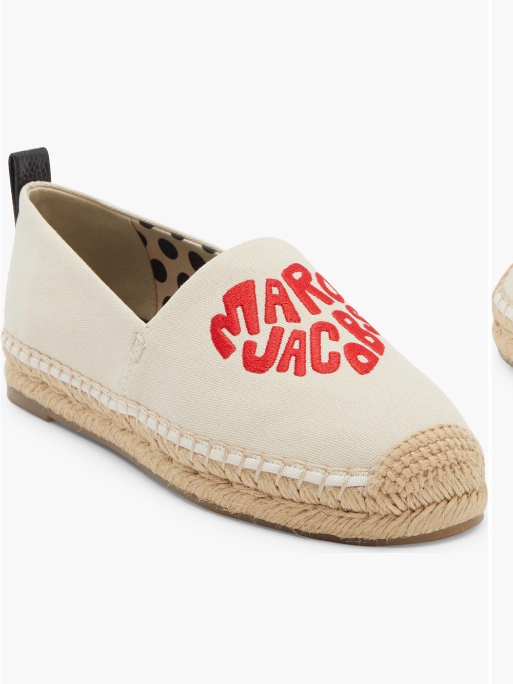 Marc Jacobs Cream Canvas Espadrille with Red Logo Embroidery